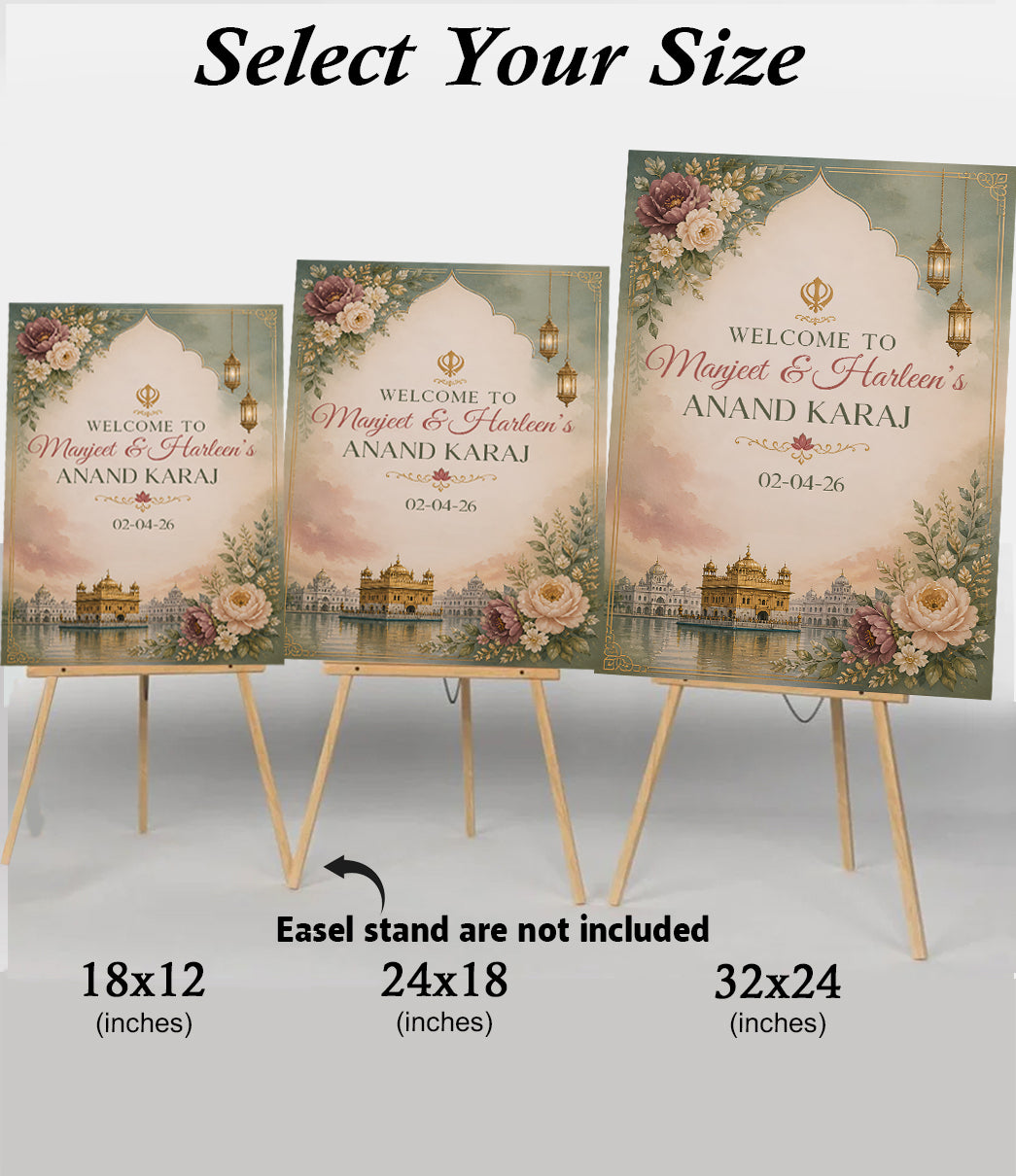 Indian Punjabi Wedding Anand Karaj Ceremony Welcome Board for Decoration