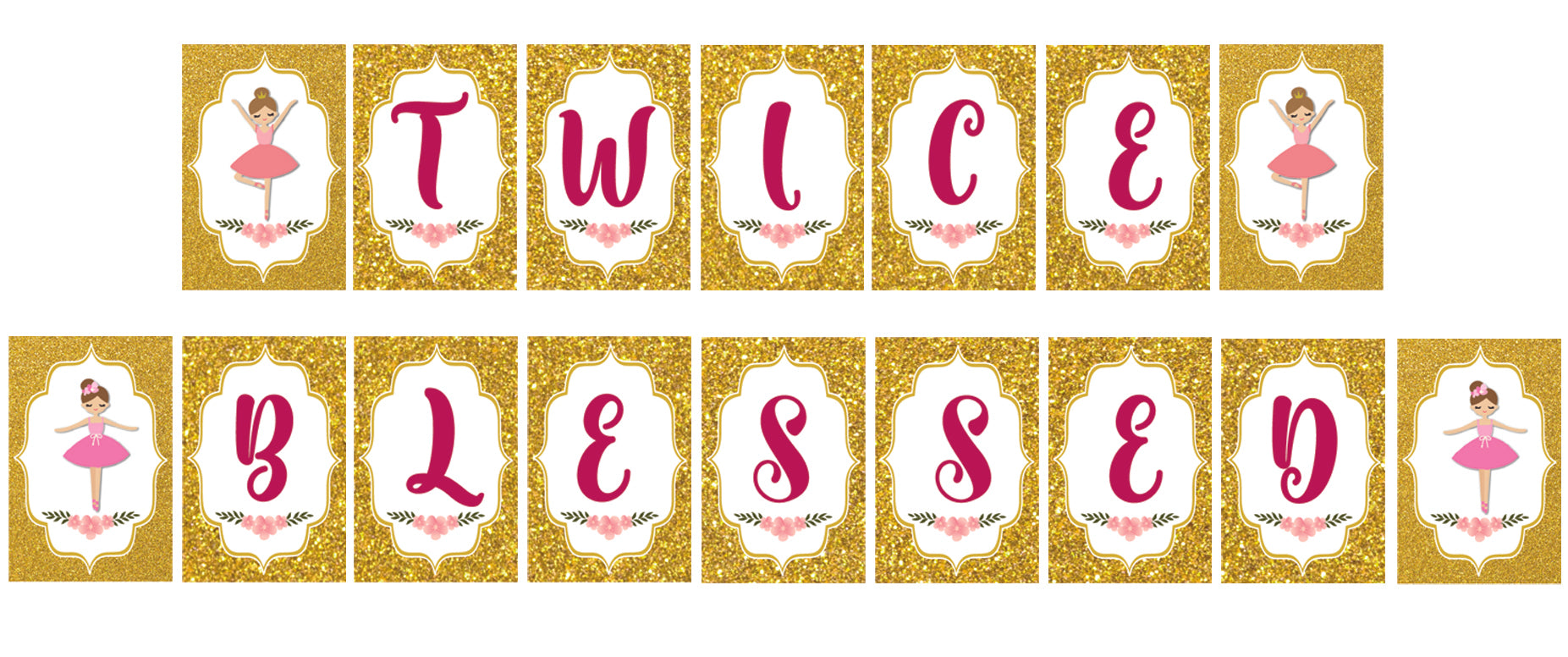 Twin Girls Theme Birthday Party Banner for Decoration