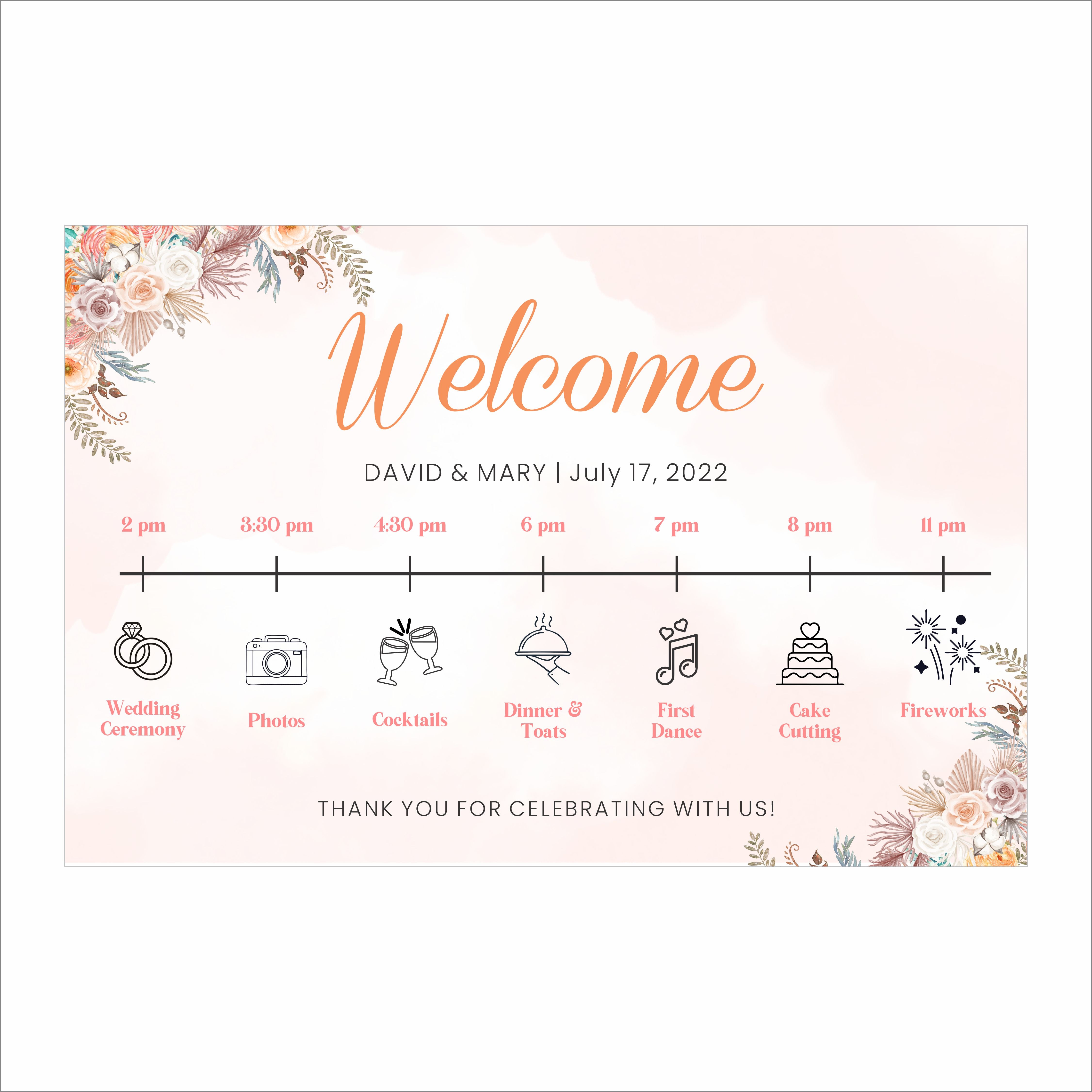 Boho Wedding Day Timeline Board
