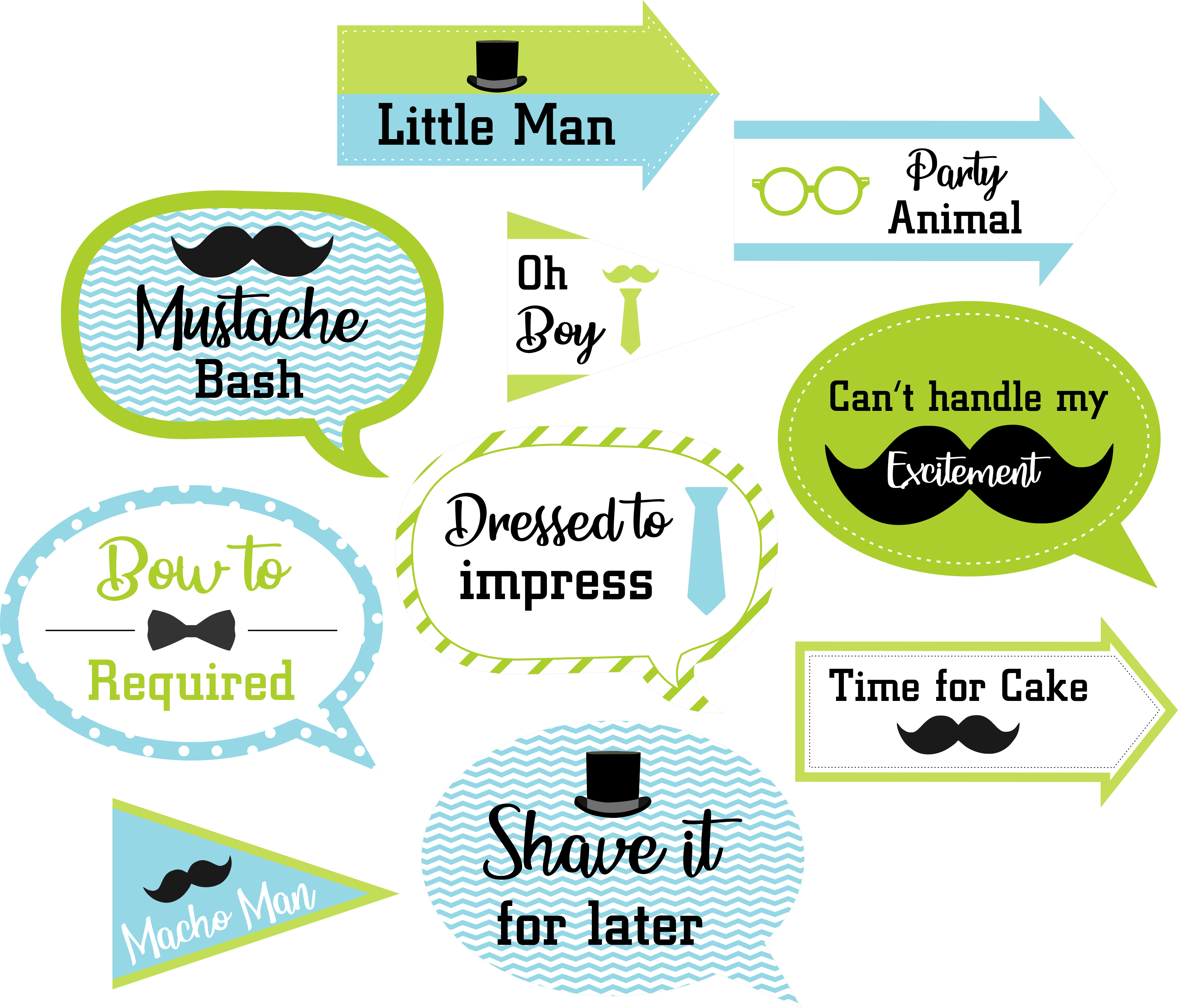 Little Man Birthday Party Photo Booth Props Kit