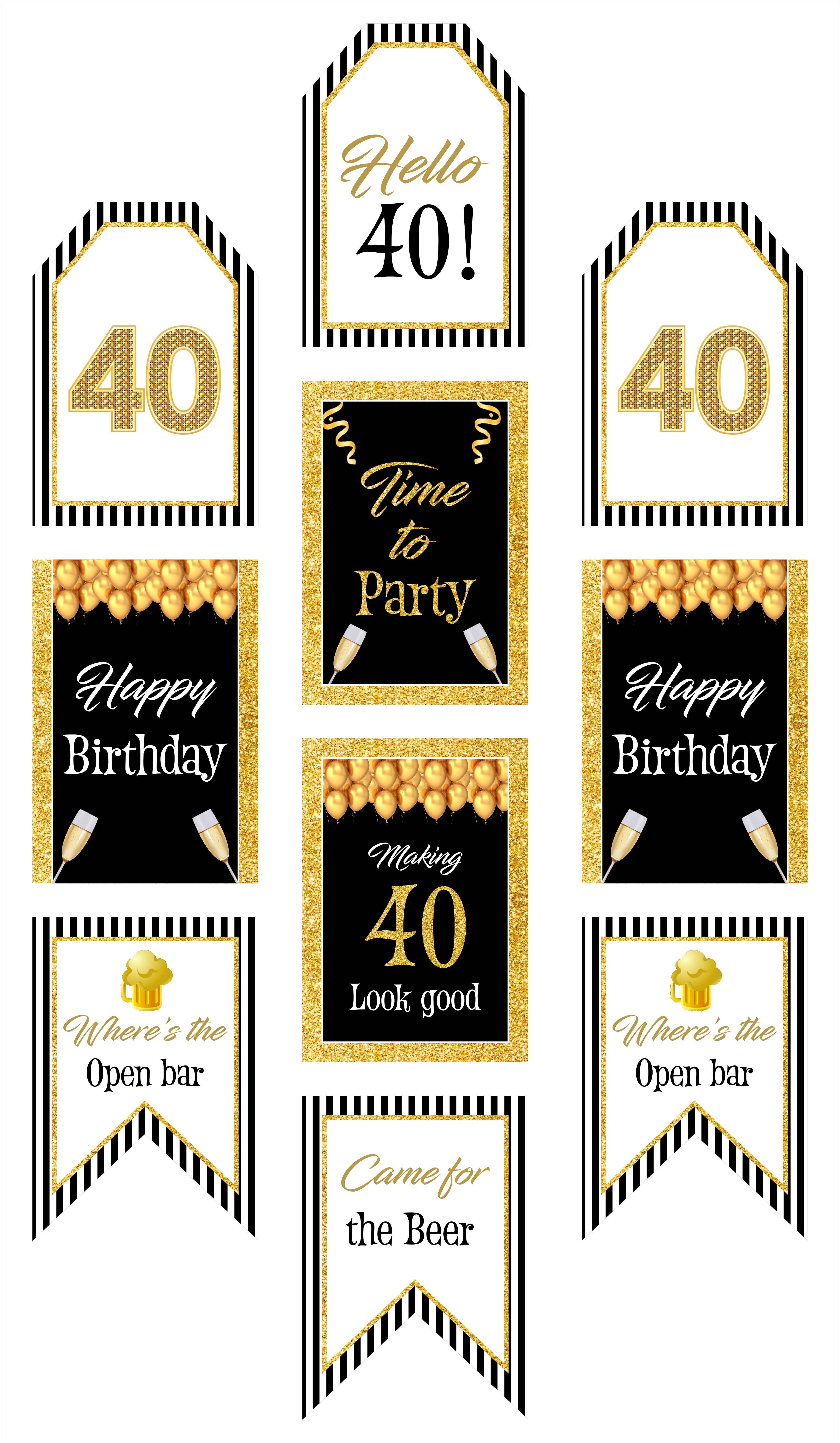 40th Theme Birthday Paper Door Banner or for Wall Decoration.