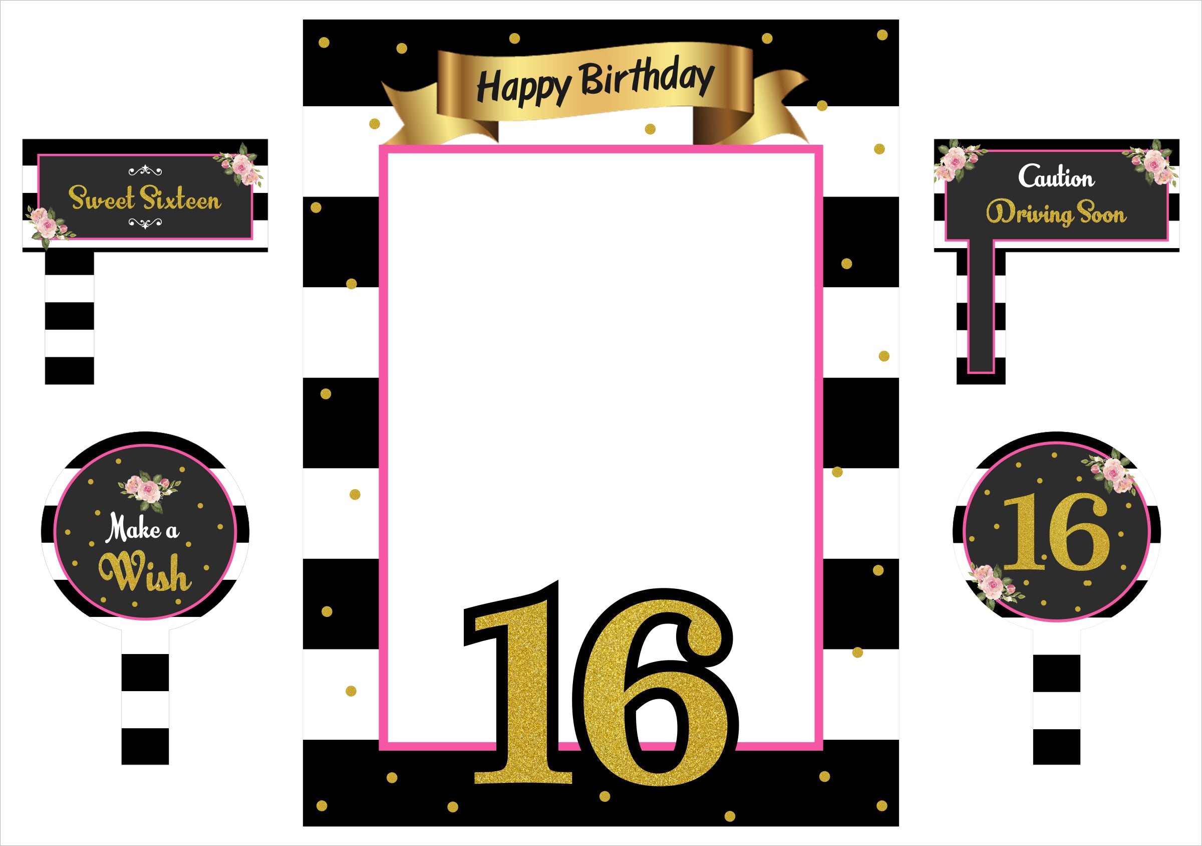 16th Theme Birthday Party Selfie Photo Booth Frame