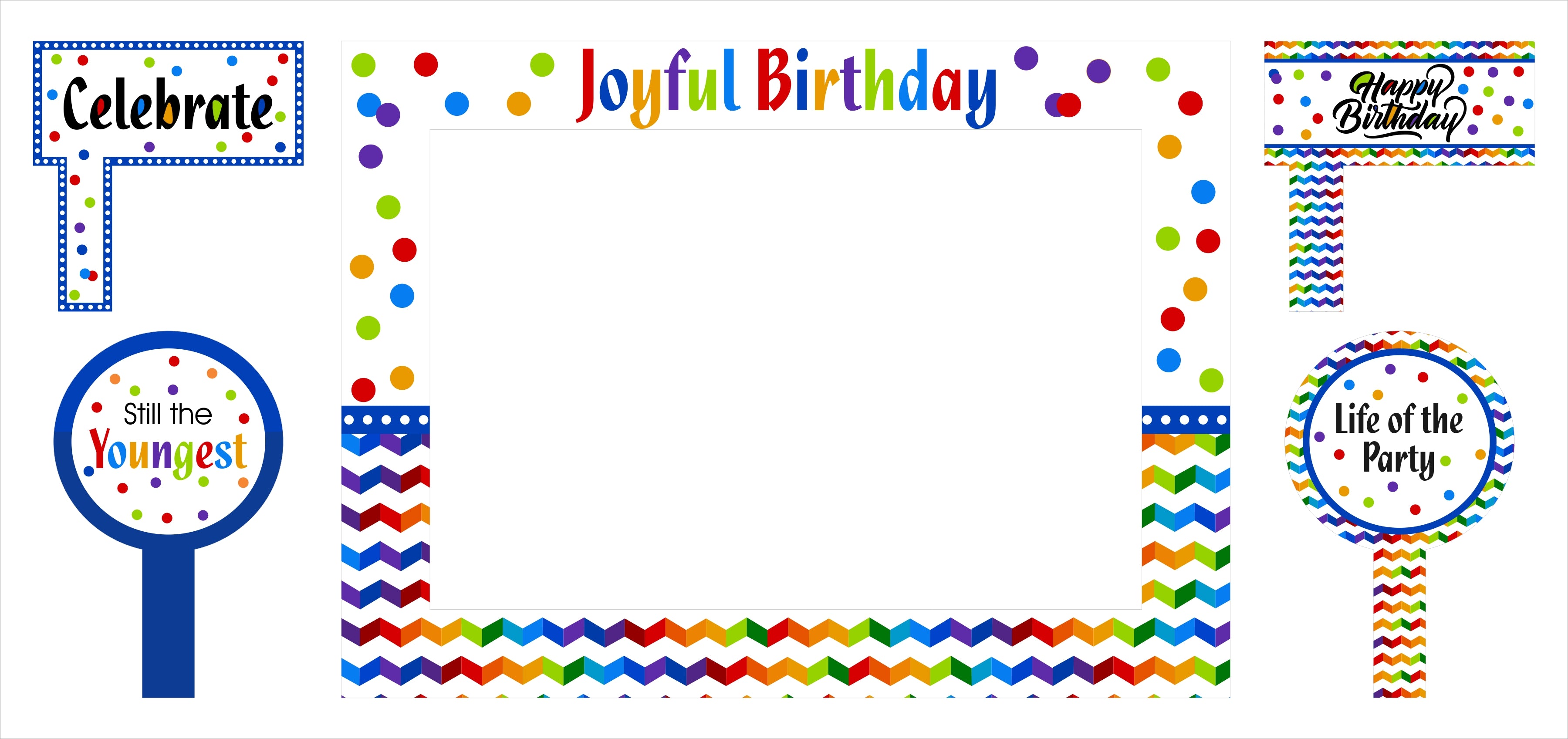 Joyful Party Theme Birthday Selfie Photo Booth Frame & Props