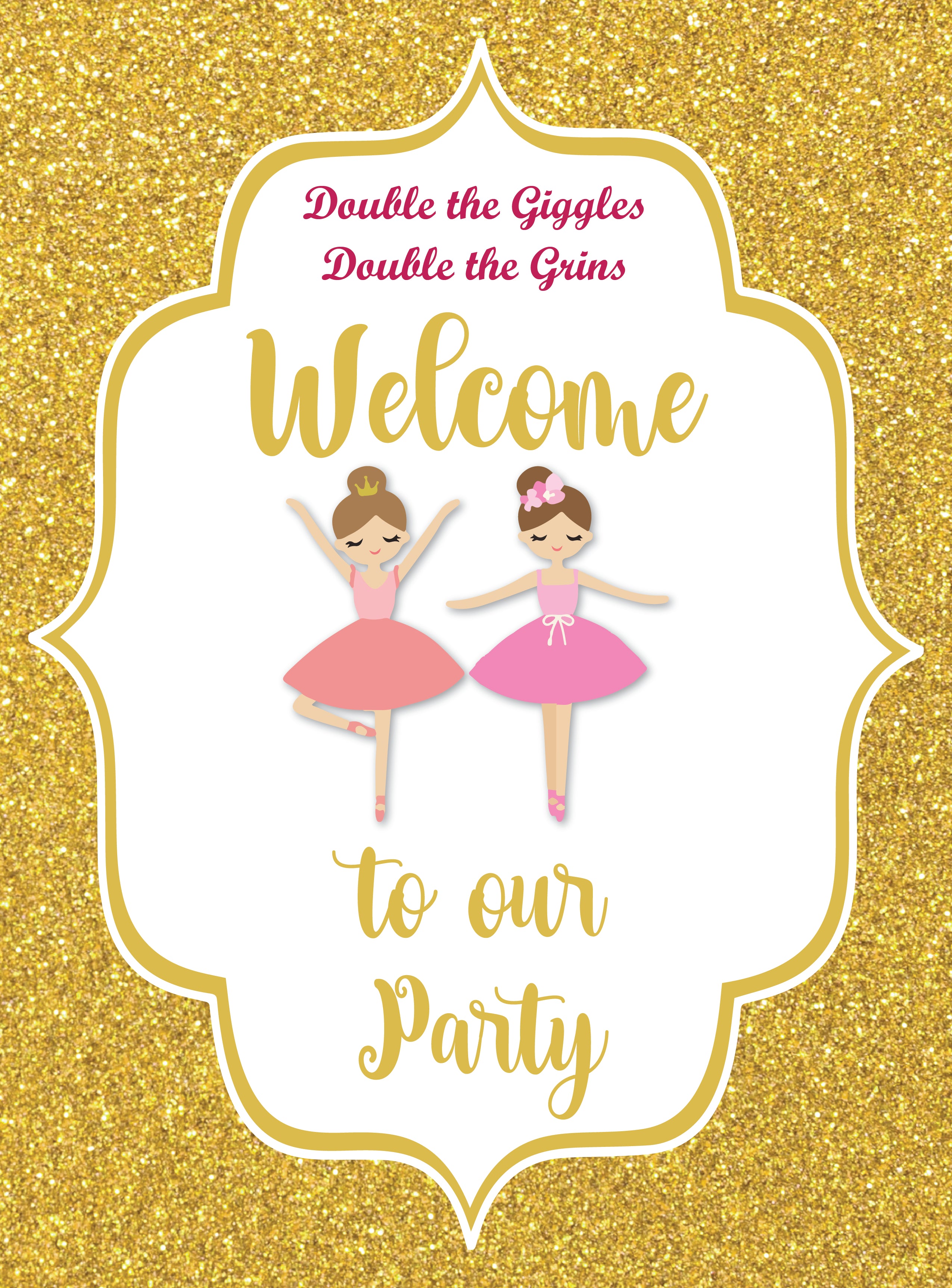 Twin Girls Theme Birthday Party Yard Sign/Welcome Board.