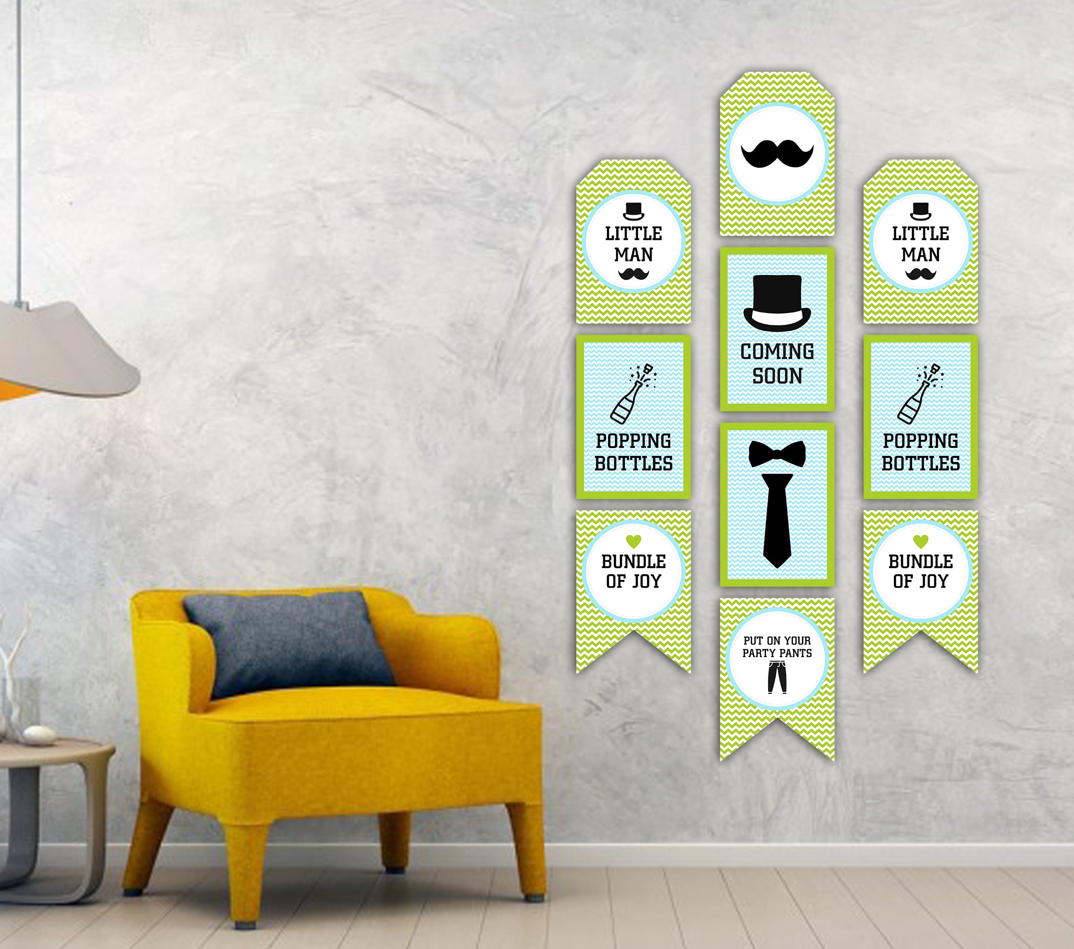 Little Man Theme Birthday Paper Door Banner or  Wall Decoration.