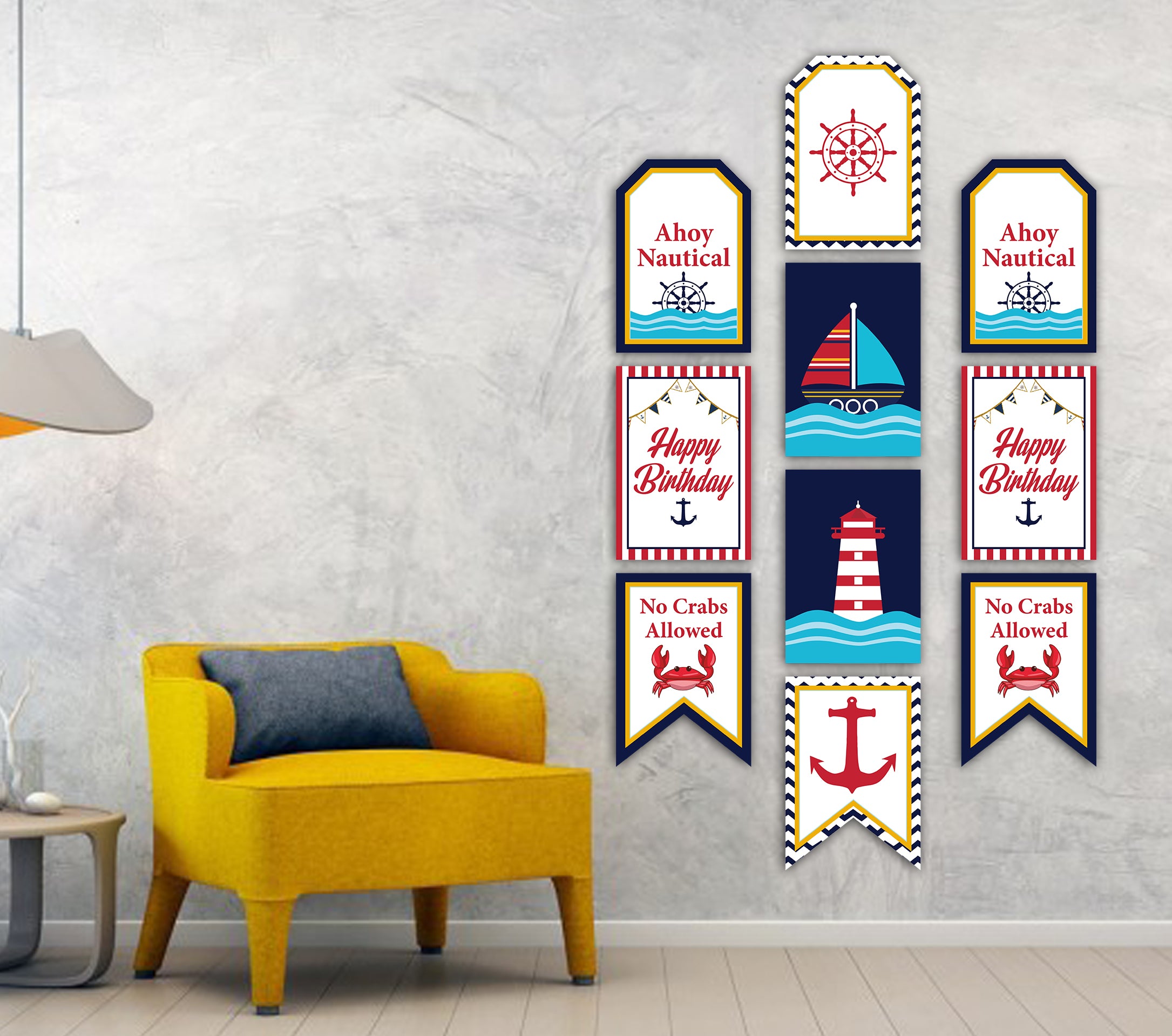 Nautical Ahoy Theme Birthday Paper Door Banner or for Wall Decoration.