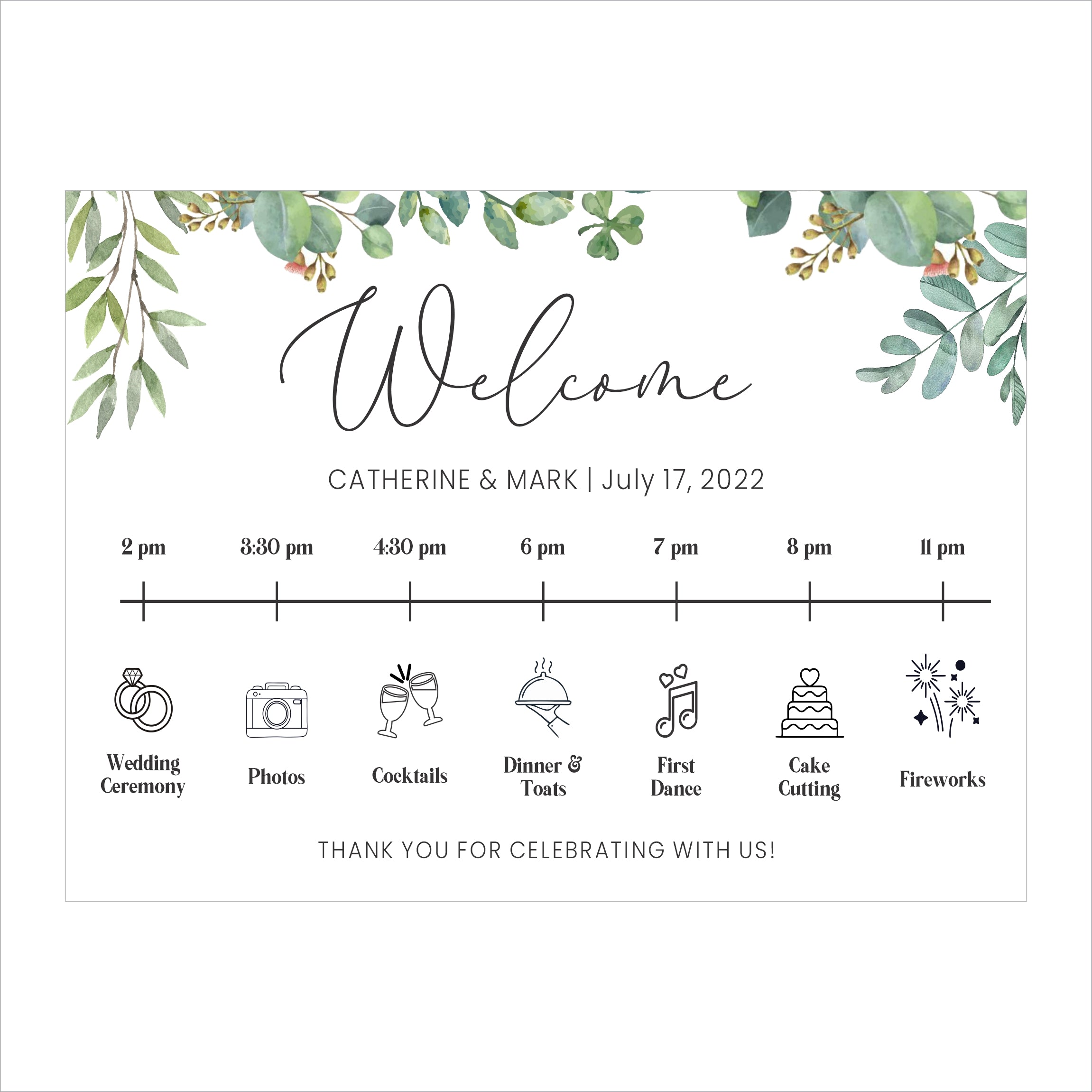 Greenery Theme Wedding Day Timeline Board