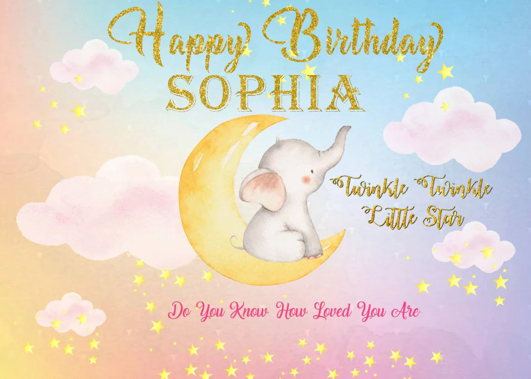 Twinkle Twinkle Little Star Birthday Party Personalized Backdrop.