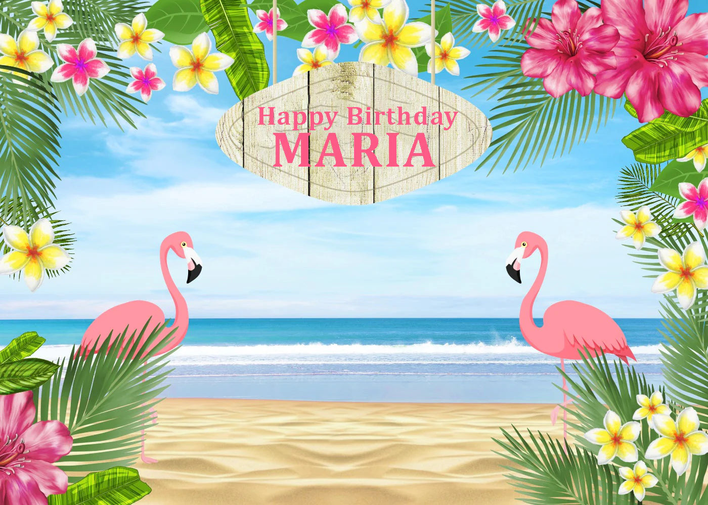 Flamingo Birthday Party Personalized Backdrop.