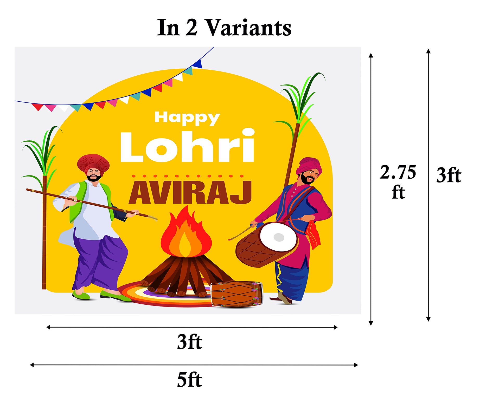 Lohri Party Personalized Backdrop with Name & Picture.