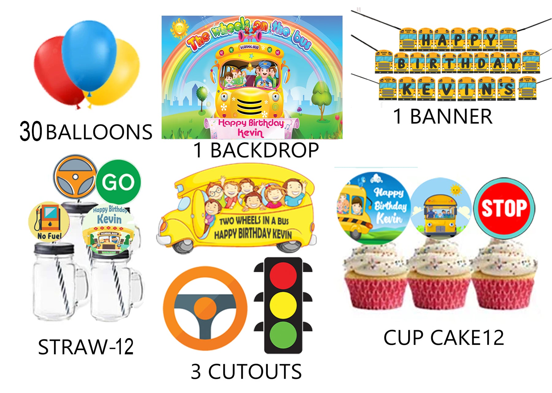 Wheels On The Bus Birthday Complete Personalize Party Kit