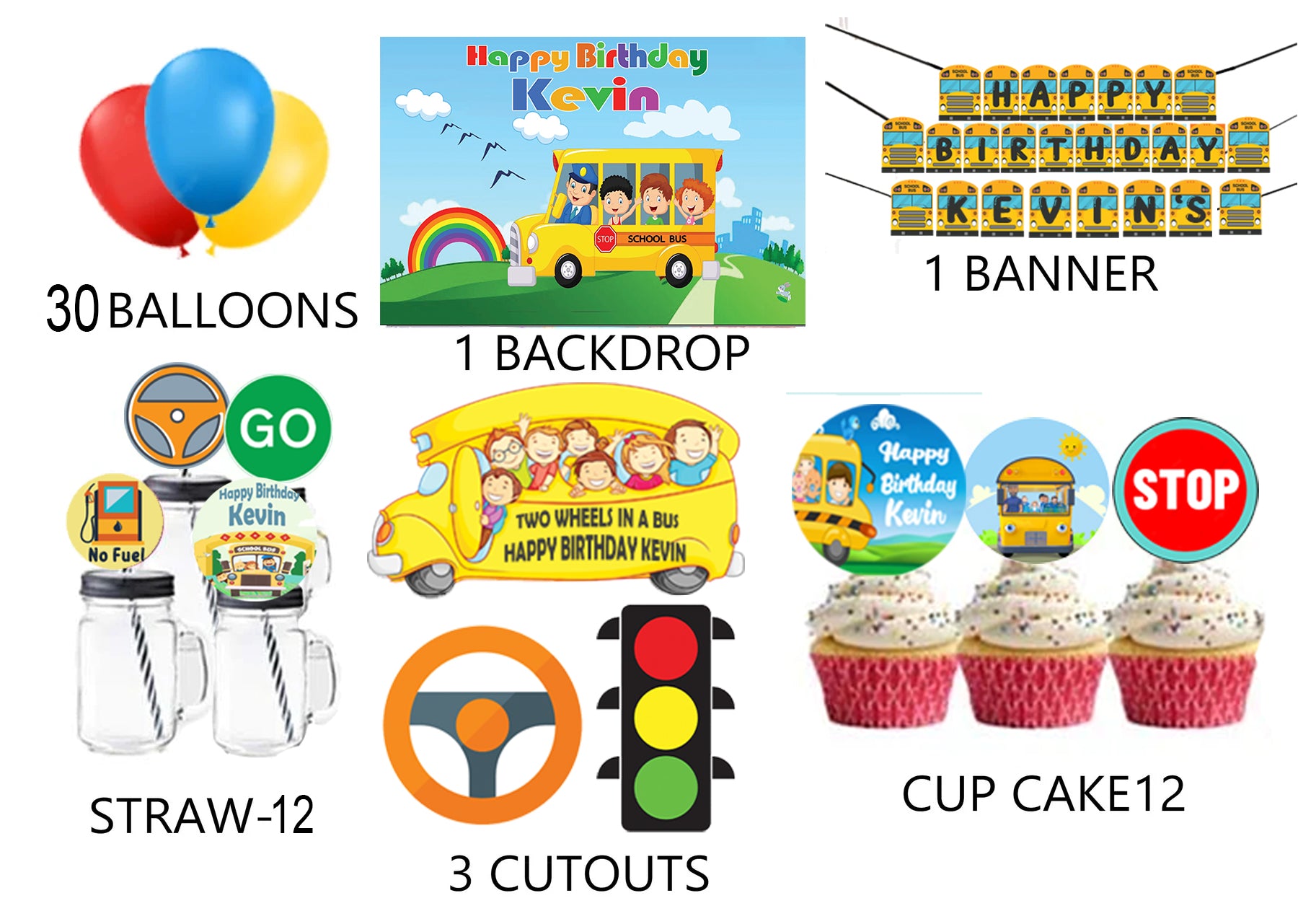 Wheels On The Bus Birthday Complete Personalize Party Kit