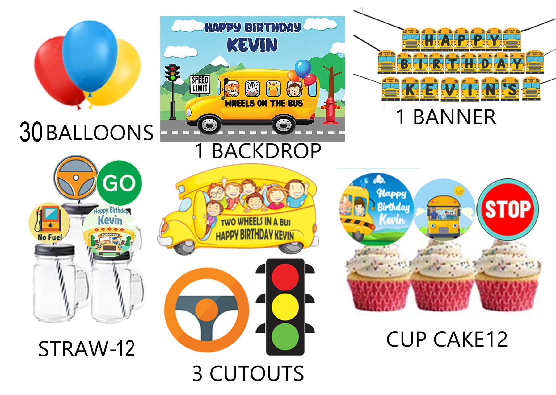Wheels On The Bus Birthday Complete Personalize Party Kit