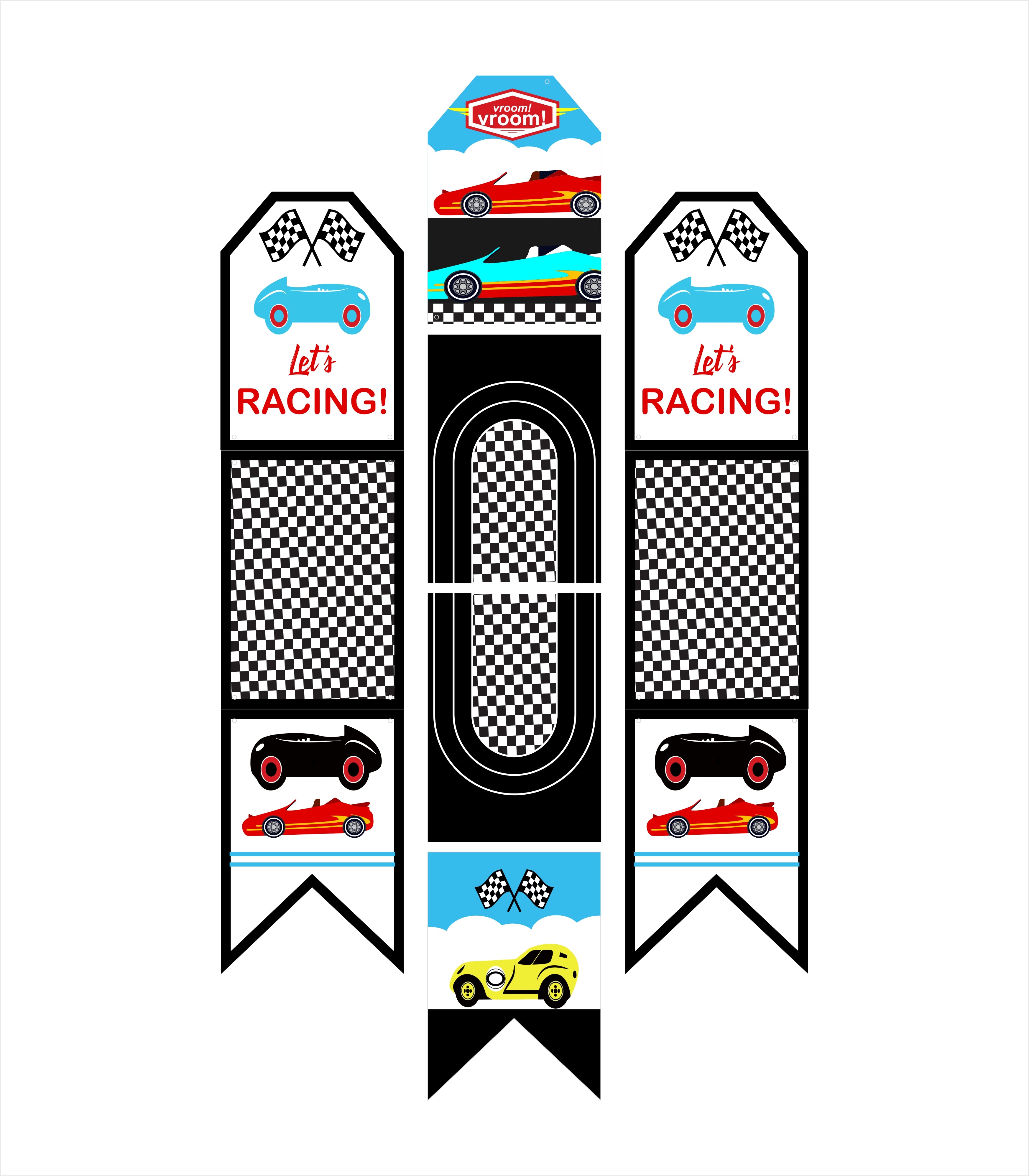 Racing Car Theme Birthday Paper Door Banner or for Wall Decoration.