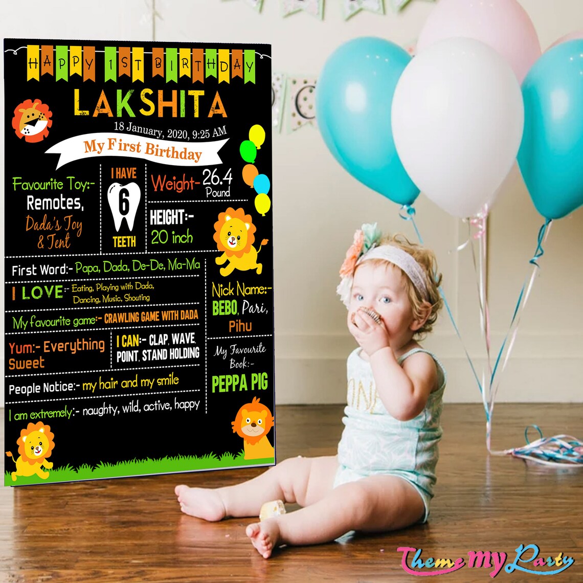 Jungle Birthday Customized Milestone Sign/Board for Kids Birthday Party