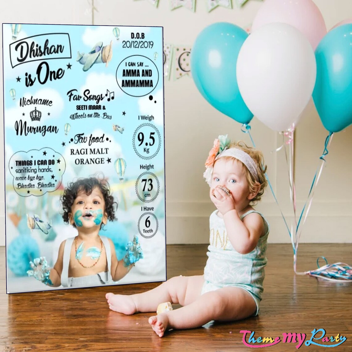 Hot Air Balloon Adventure Theme Customized Kids Milestone Sign/Board.
