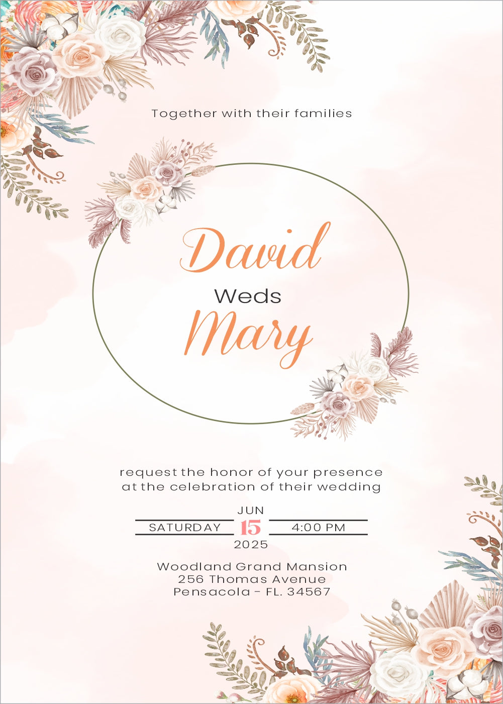 Boho Wedding E- Invite/Printed Invitation Card