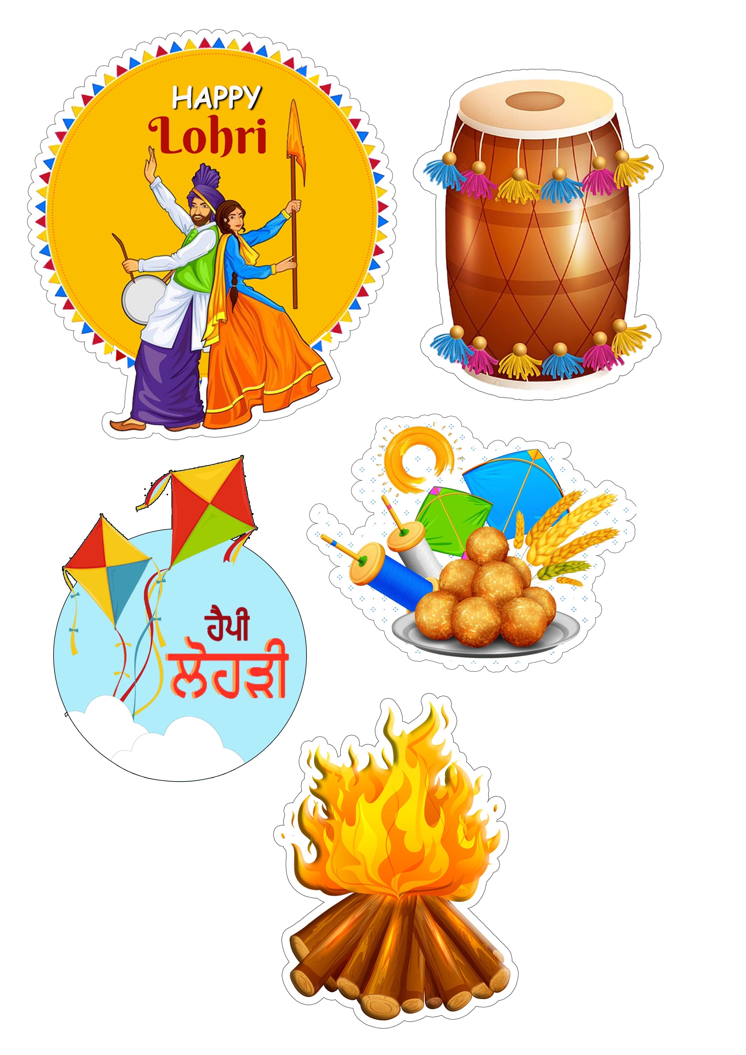 Lohri Party Cutouts for Decoration- Set of 5