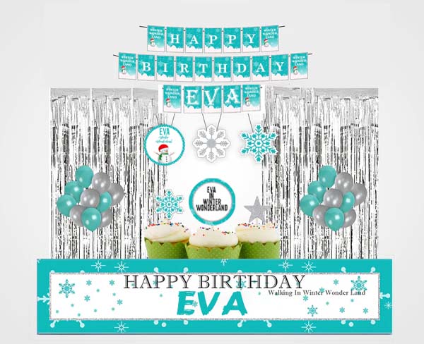 Winter Wonderland Birthday Party Decoration Kit - Personalized