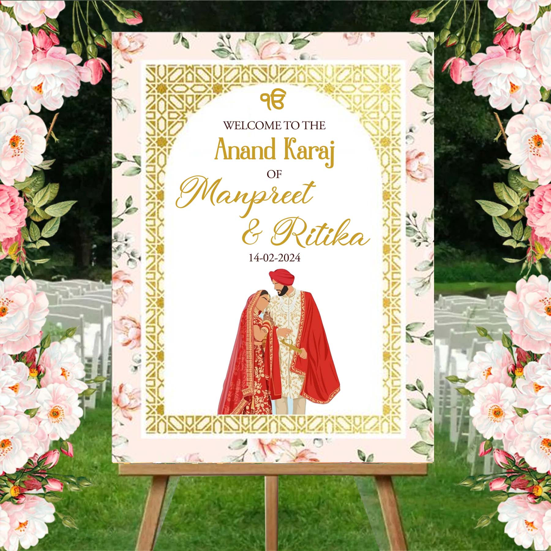 Indian Punjabi Wedding Anand Karaj Ceremony Welcome Board for Decoration