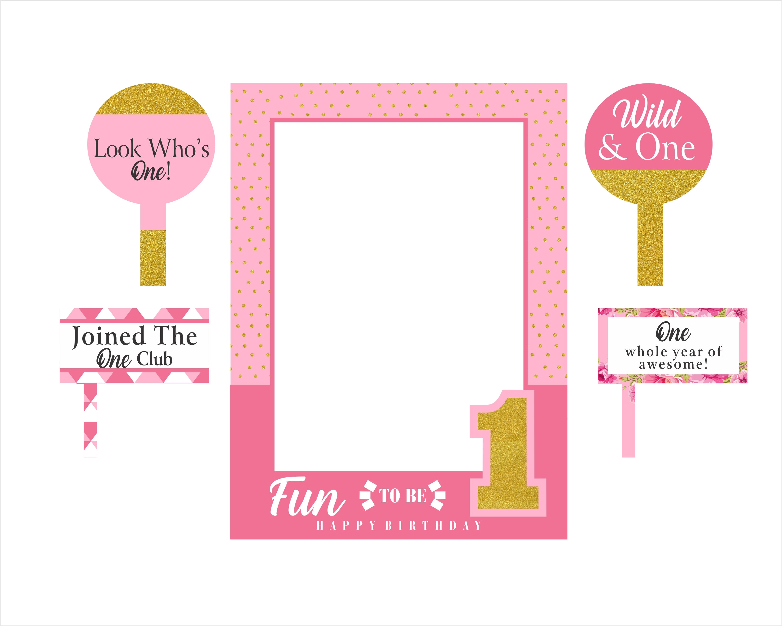 One Is Fun Birthday Party Selfie Photo Booth Frame & Props
