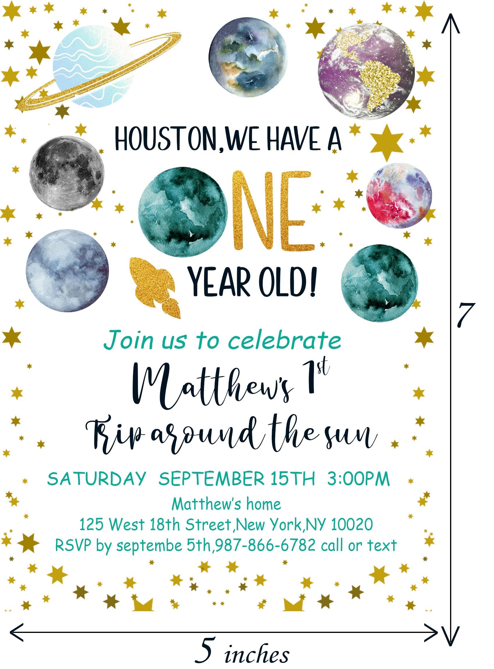 First Trip Around The Sun Party E- Invite/Printed Invitation Card