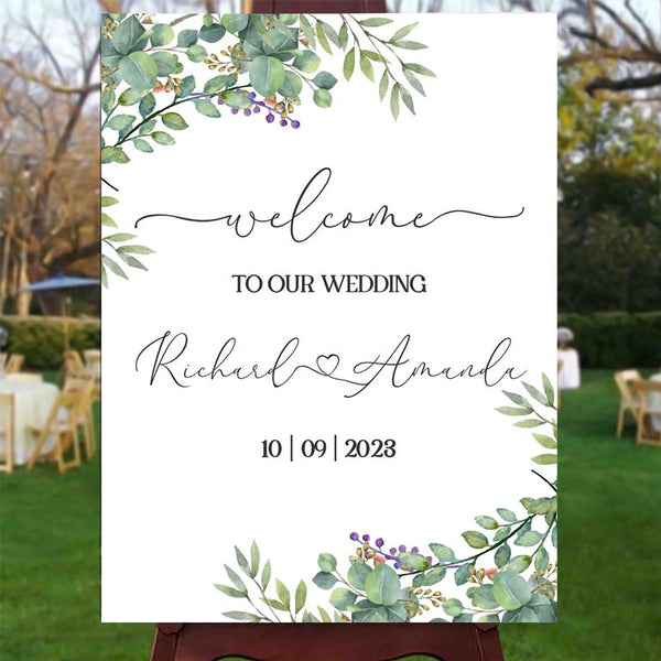 Greenery Theme Wedding Welcome Sign Board for Decoration