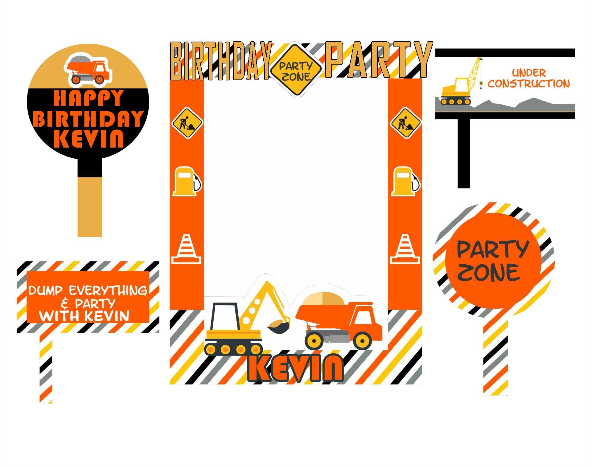 Construction Birthday Party Selfie Photo Booth Frame & Props