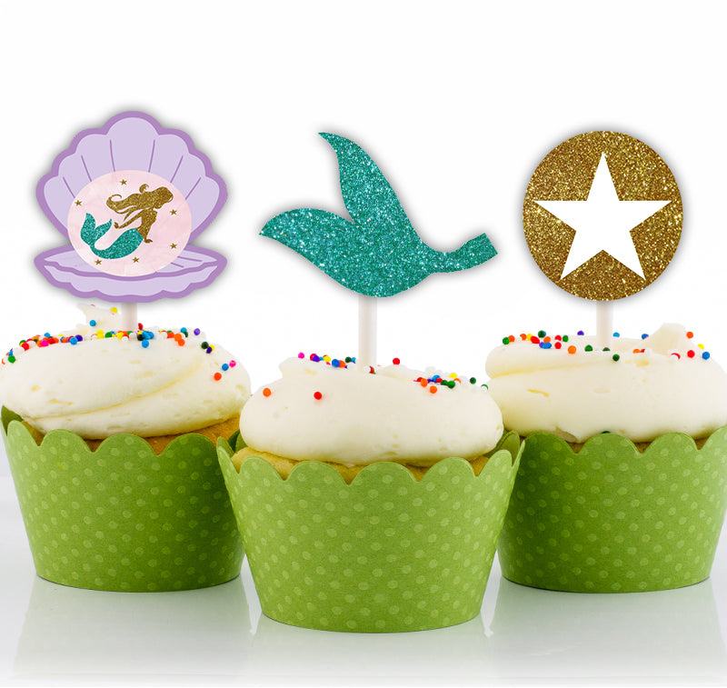 Mermaid Birthday Party Cupcake Toppers for Decoration