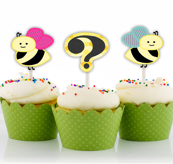 "What It Will Bee" Baby Shower Theme Party Cupcake Toppers for Decoration