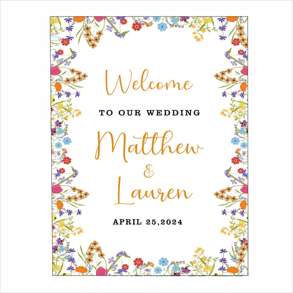 Wild Flower Theme Wedding  Welcome Sign Board for Decoration