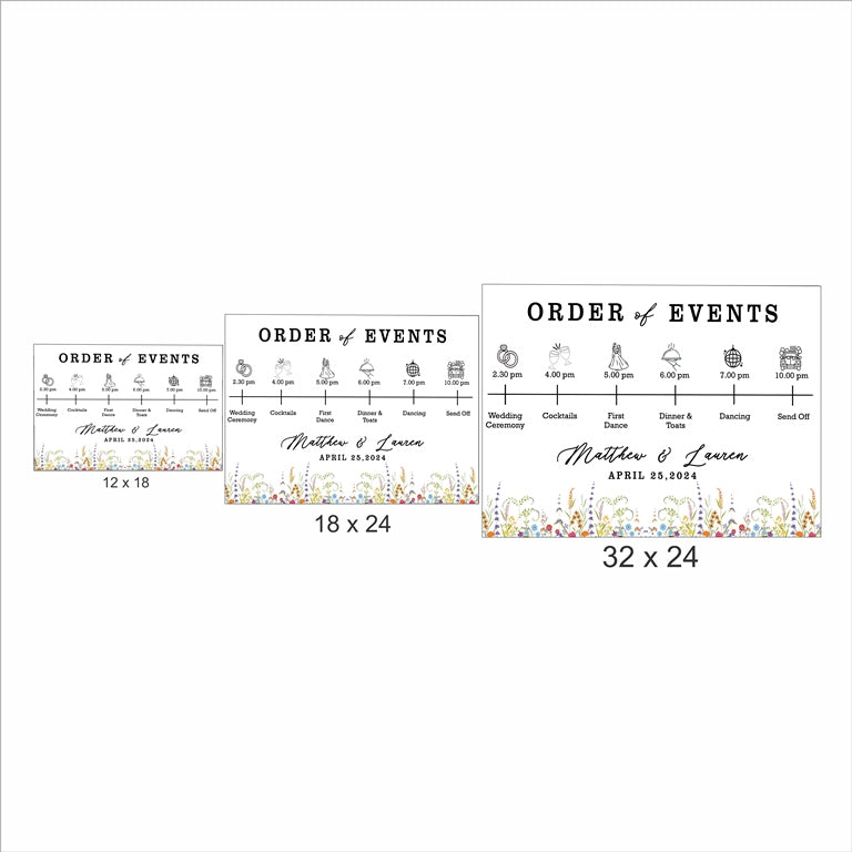 Wild Flower Wedding Day Timeline Board