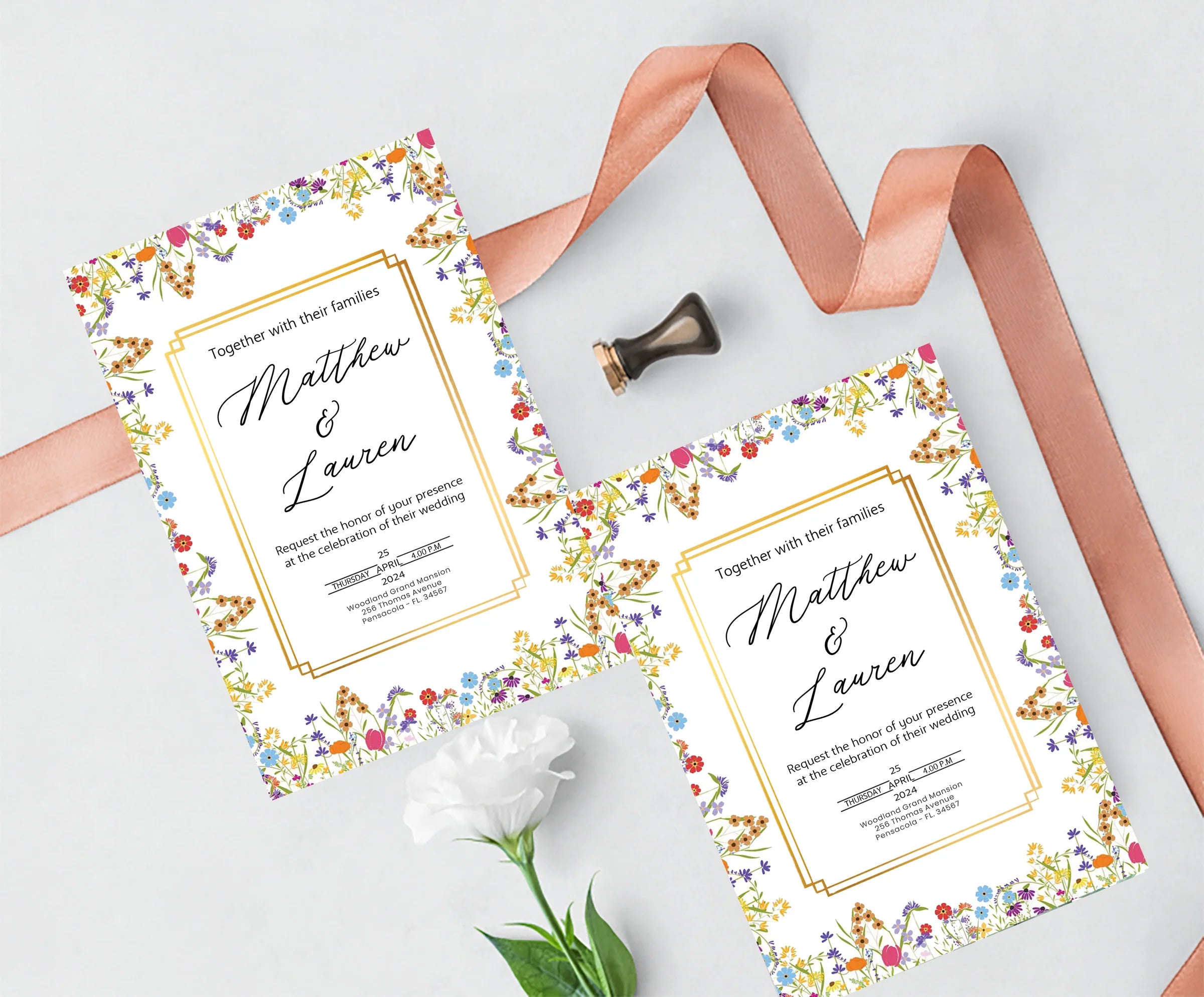 Wild Flower Wedding  Printed Invitation Card