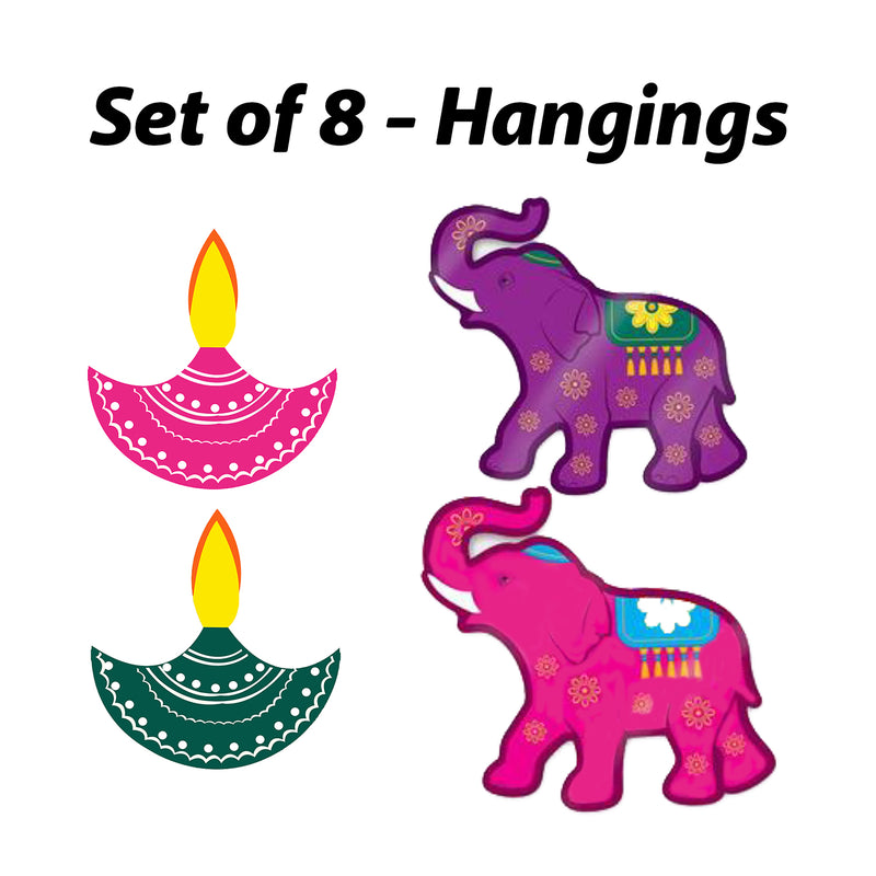 Diwali Gold Hanging With Elephant And Diya Lamp