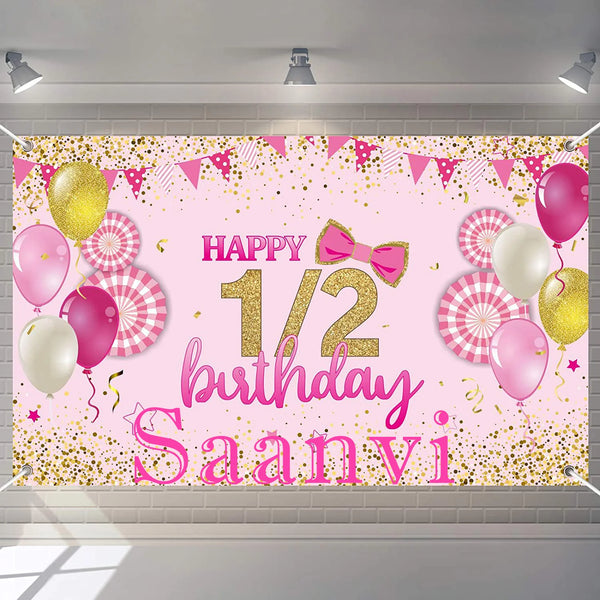 Half Birthday Girls Party Personalized Backdrop.