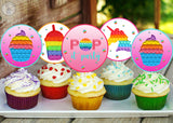 Pop It Theme Birthday Party Cupcake Toppers for Decoration