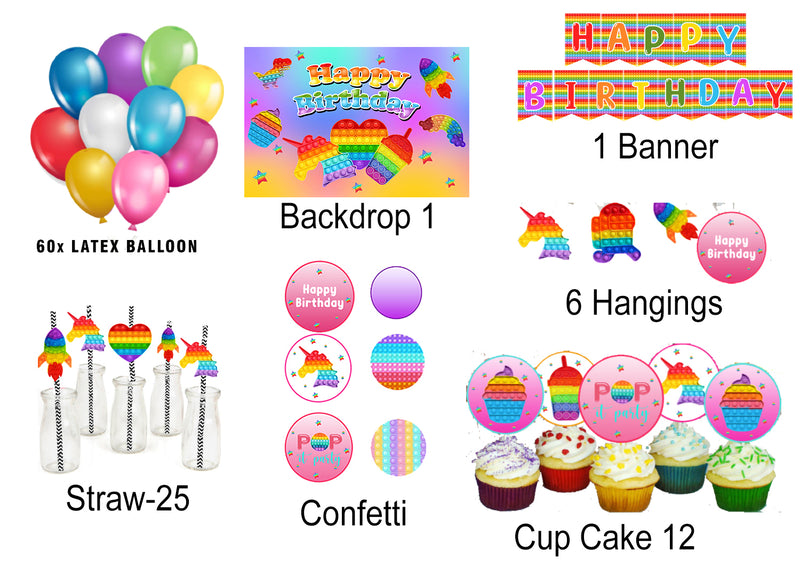 Pop It Theme Birthday Complete Personalize Party Kit