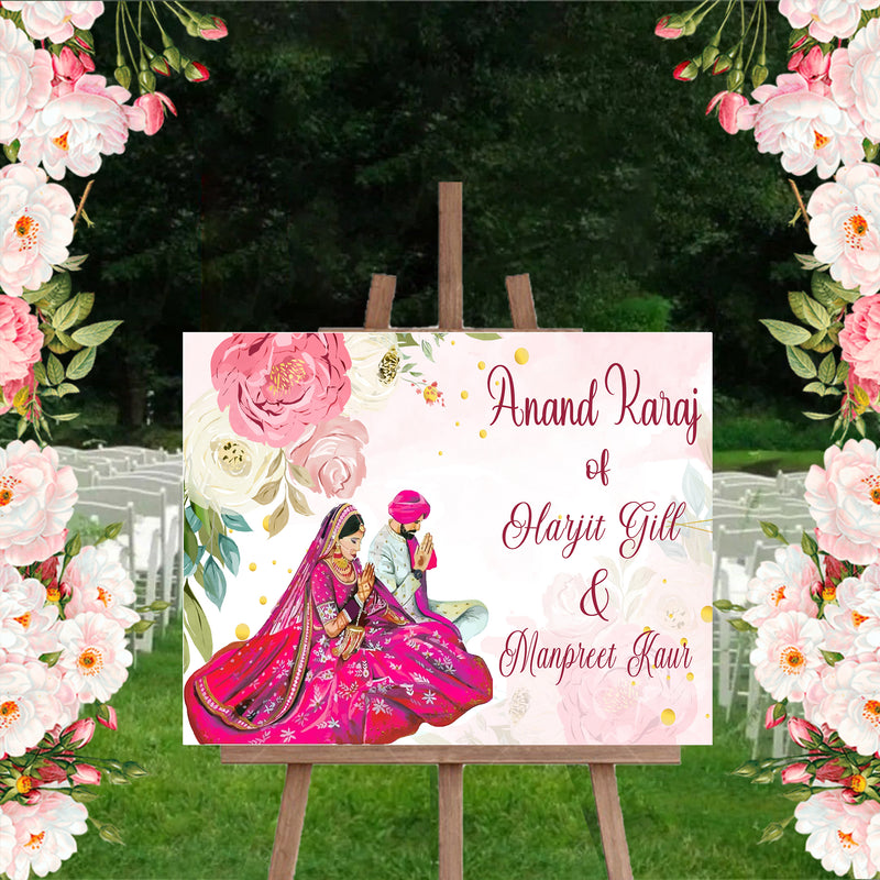 Indian Punjabi Wedding Anand Karaj  Ceremony Welcome Board for Decoration