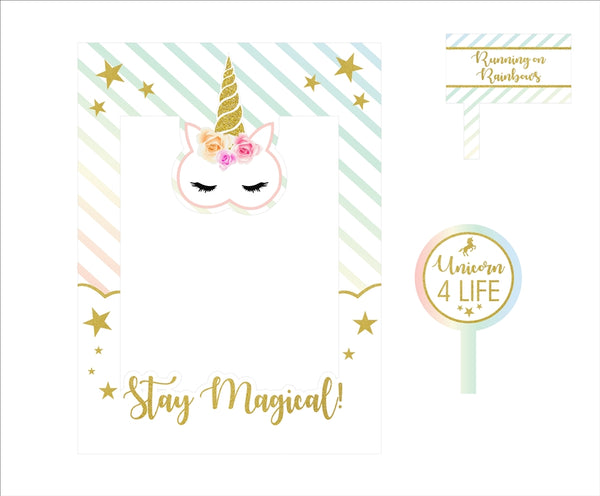 Unicorn Birthday Party Selfie Photo Booth Frame & Props