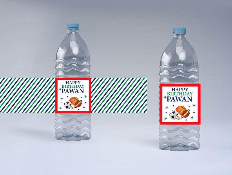 Sports Theme Water Bottle Labels