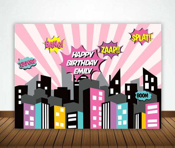 Super Girl  Birthday Party Personalized Backdrop.