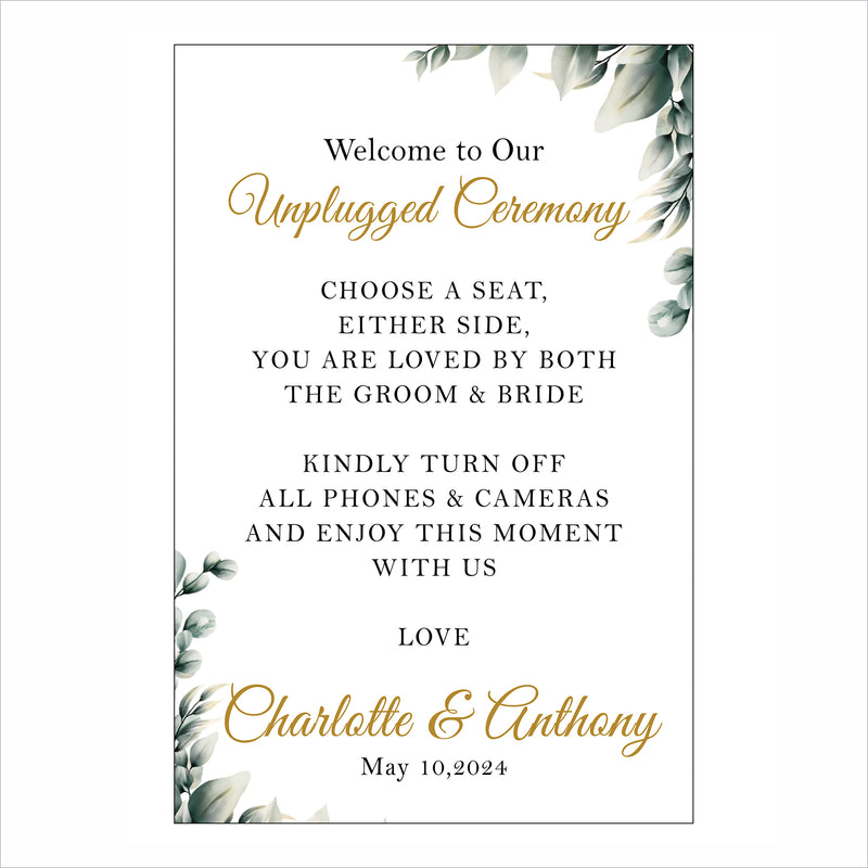 Unplugged Ceremony Wedding Sign Board for Decoration