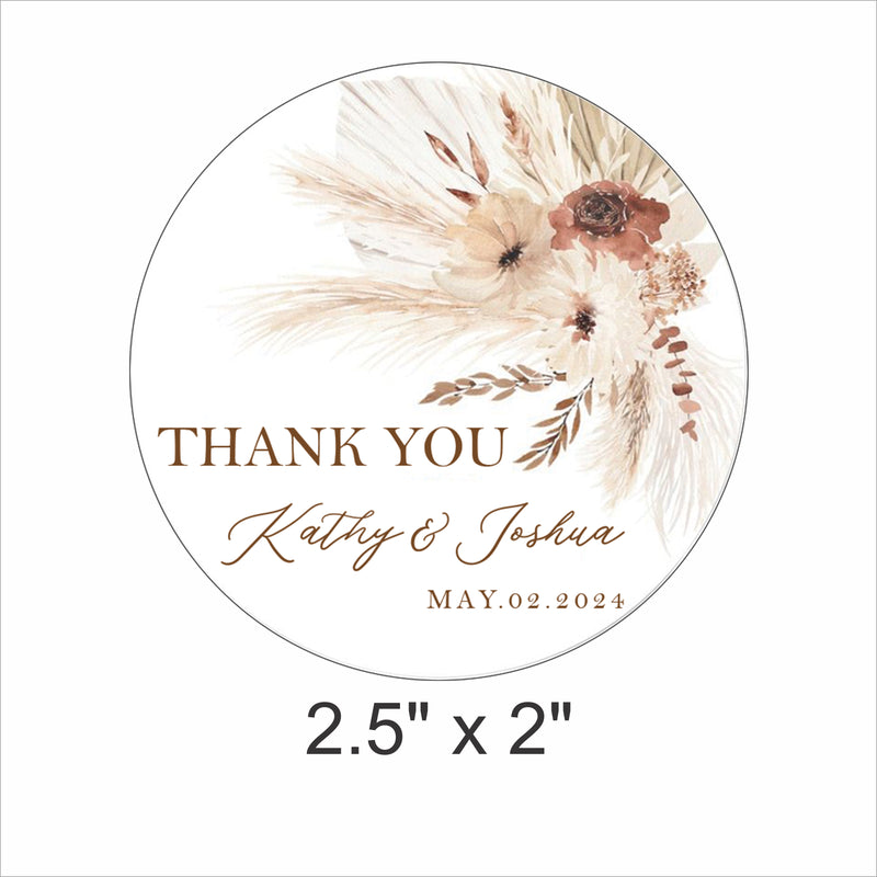 Pampas Grass Theme Wedding Thank You Tag Favor /Stickers