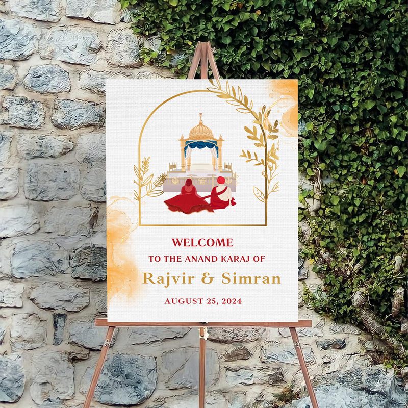 Indian Punjabi Wedding Anand Karaj  Ceremony Welcome Board for Decoration