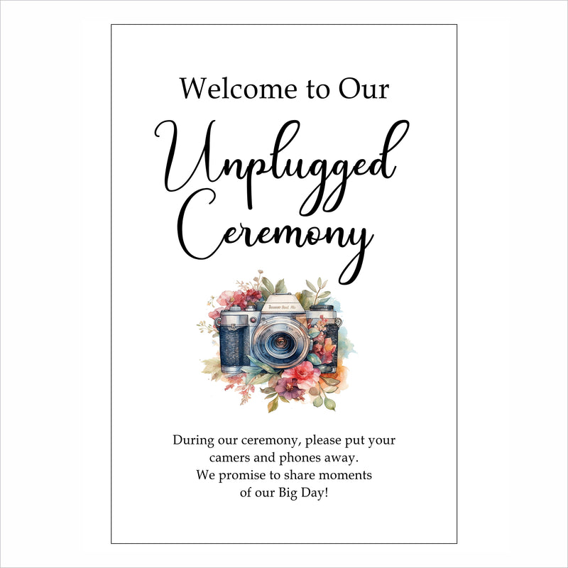 Unplugged Ceremony Wedding Welcome Sign Board for Decoration