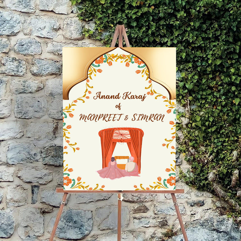 Indian Punjabi Wedding Anand Karaj  Ceremony Welcome Board Sign for Decoration