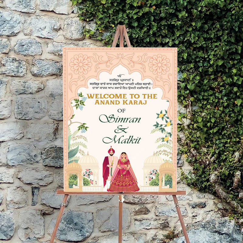 Indian Punjabi Wedding Anand Karaj Ceremony Welcome Board for Decoration