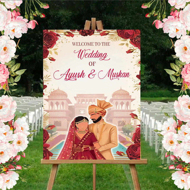 Indian Wedding Ceremony Welcome Board Sign for Decoration