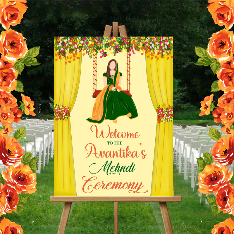 Indian Wedding Mehndi Ceremony Welcome Board for Decoration