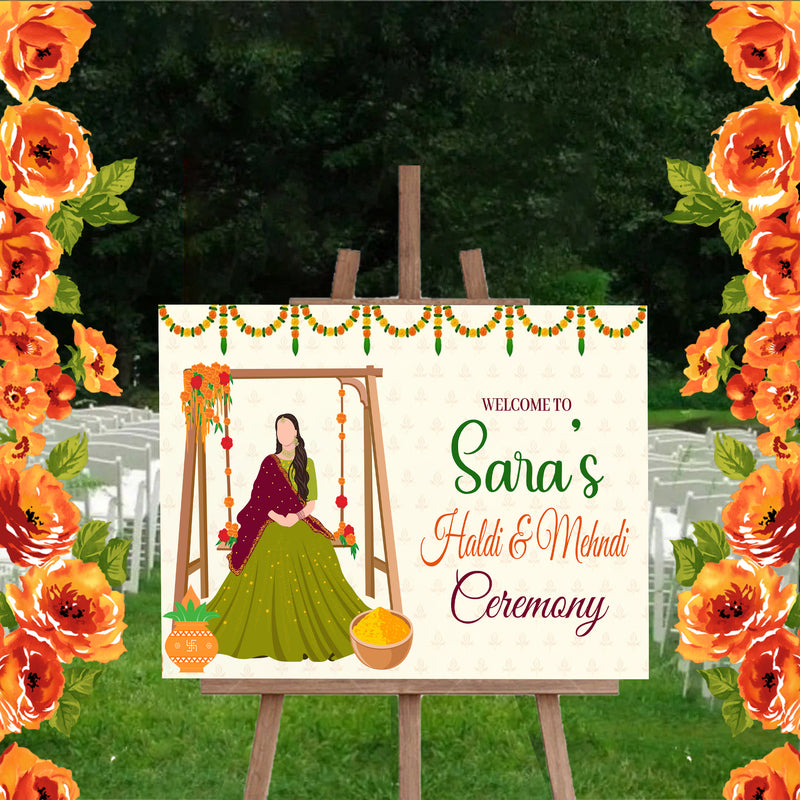 Haldi  & Mehndi Ceremony Welcome Board for Decoration